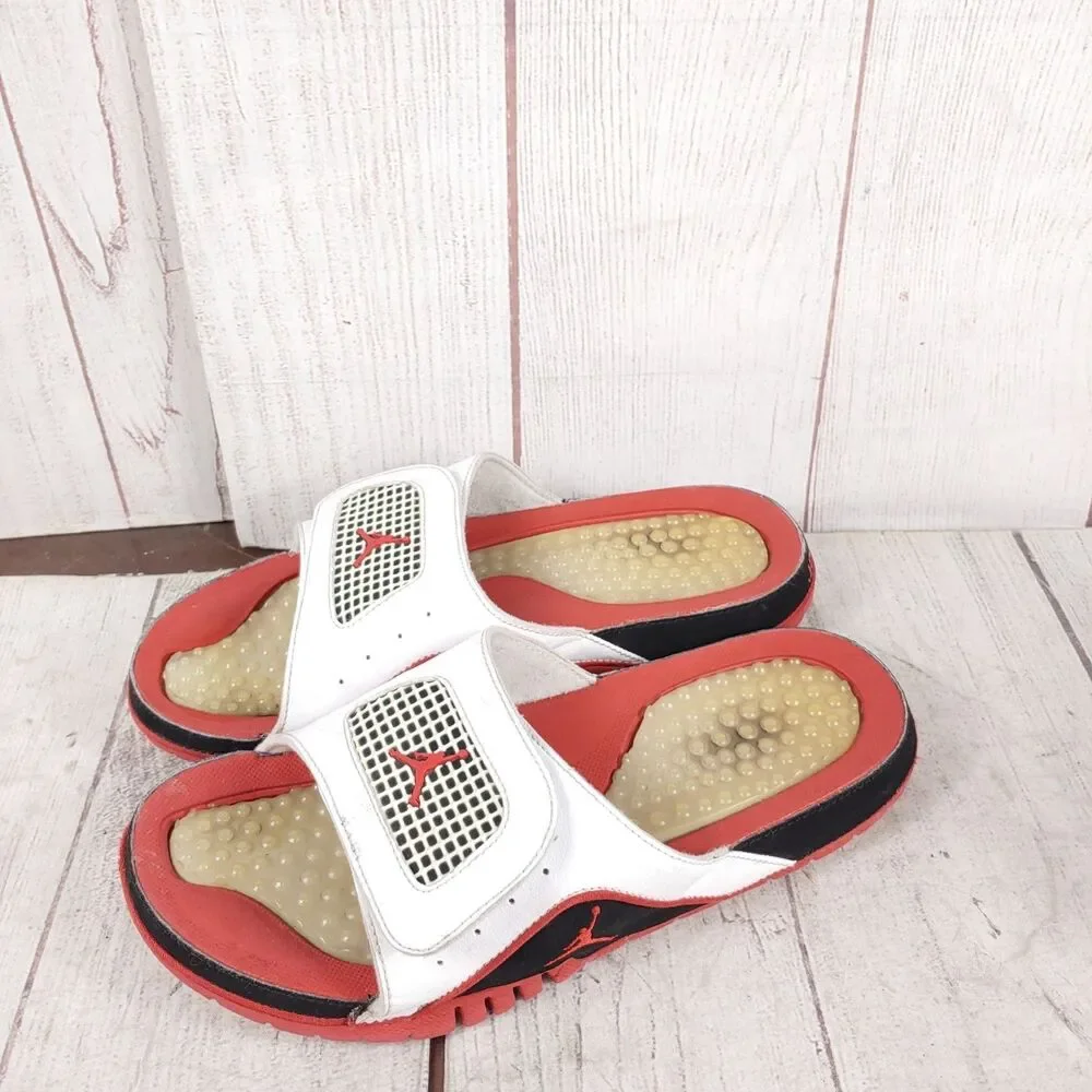 Jordan Hydro 4 Retro White Fire Red SLIDES Sandals - MEN’S SIZE 9 - Flip-flops